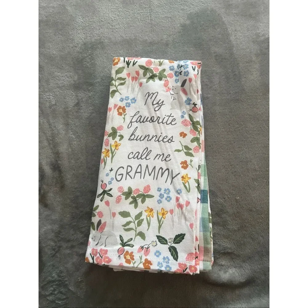 Shabby Chic My Favorite Bunnies Call Me Grammy Dish Towel Set 3 Pack